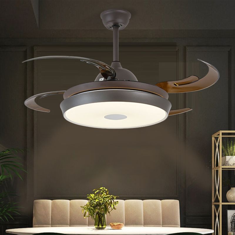 48" Wide LED Round Pendant Fan Lamp Traditional Brown Finish Metallic 4 Blades Semi Flush Light with Acrylic Shade