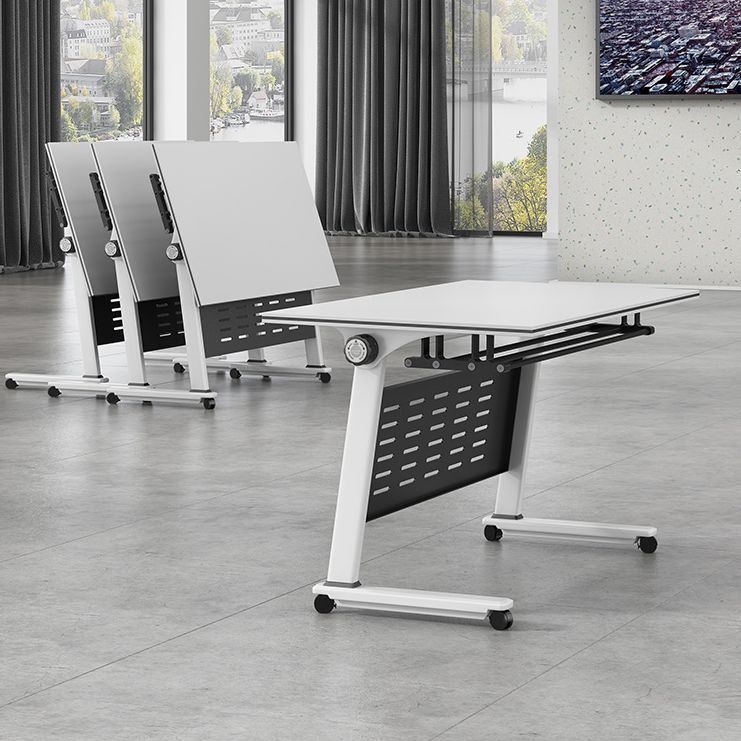 White Manufactured Wood Top Office Desk Modern Folding Desk with Wheels