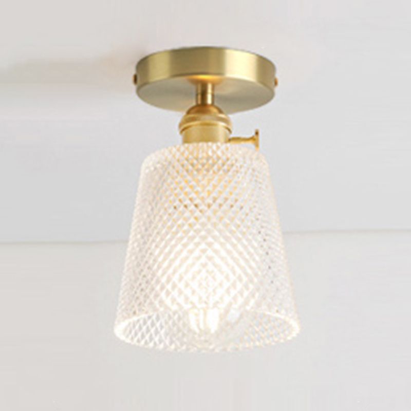 Colonial Style Aged Brass Flush Mount Opal Hand-blown Glass Ceiling Light Fixture