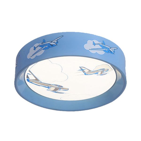 Blue Round Flush Mount Ceiling Light with Plane Cartoon Acrylic Ceiling Light Fixture for Bedroom