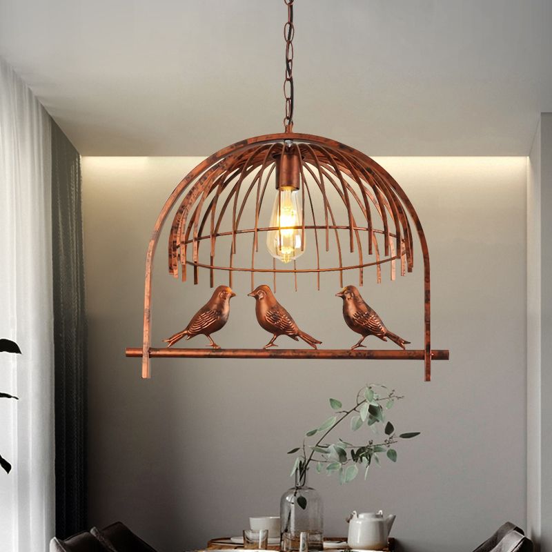 1 tête de fil de tête Lumière suspendue avec décoration d'oiseau Lodge Style Rust Metal Suspension Lampe