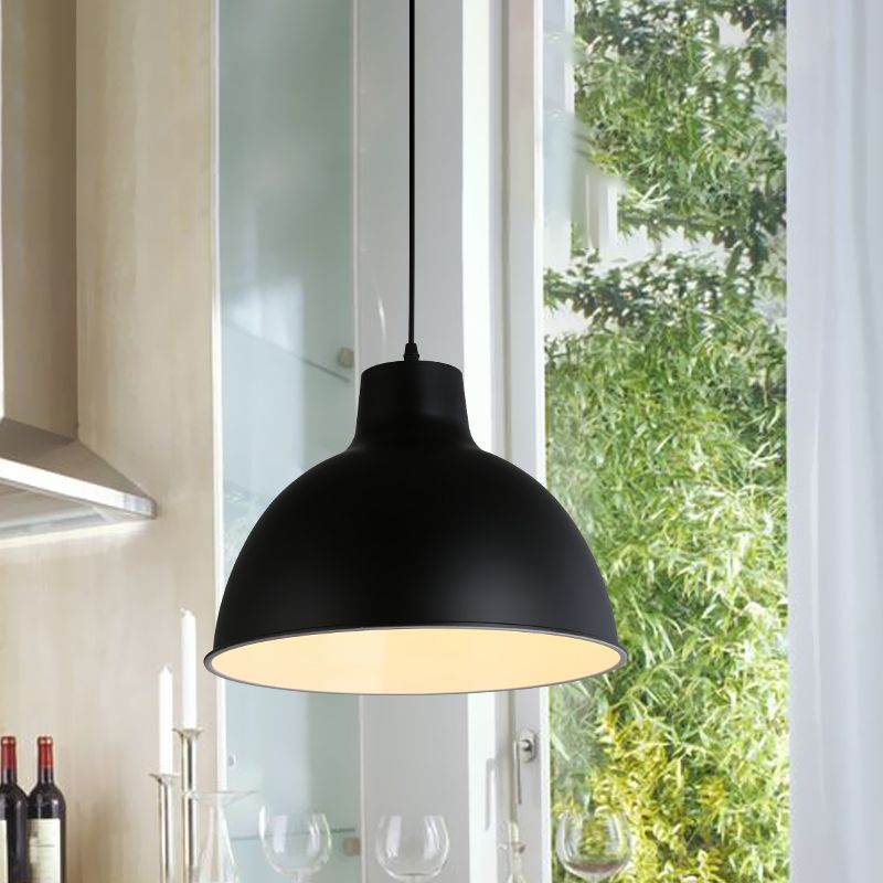 LOFTSTIJL Dome plafondlicht 12 "/14" dia 1 licht metalen hanglamp met verstelbaar koord in zwart/wit