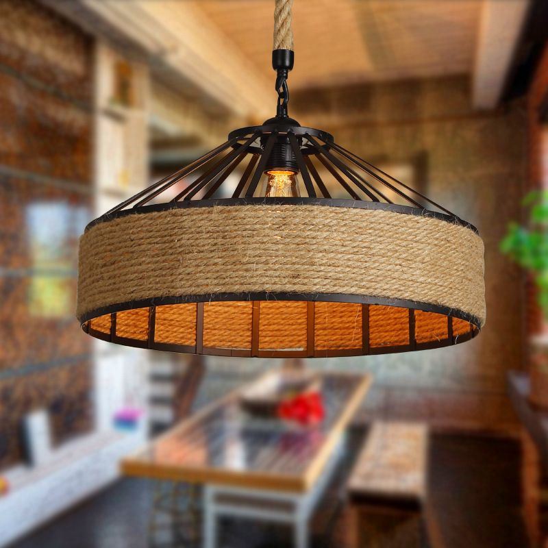 1 Light Cage Flared Hanging Lights Retro Industrial Metal Light Pendant for Restaurant