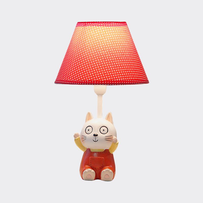 Cat Study Room Reading Lamp Resin 1 Head Cartoon Task Lighting in Red/Blue with Letter/Spots Shade