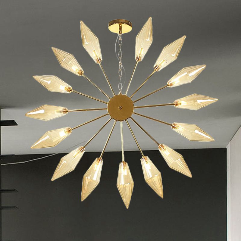 6/9/12 Lights Chandelier Lamp Industrial Sputnik Amber/Clear Glass Ceiling Light Fixture in Black/Copper/Chrome