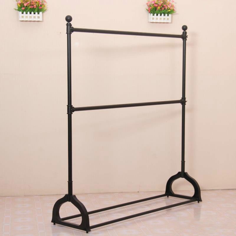 Industrial Entryway Coat Hanger Metal Framed 2 Hanging Rails Coat Rack