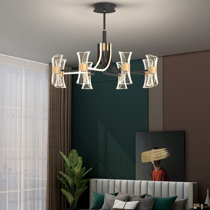 Black and Gold LED Pendant Light Modern Style Metal Acrylic Chandelier Light