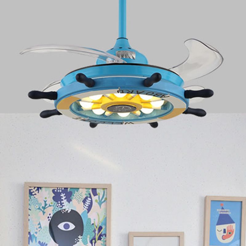 Mediterranean LED Pendant Fan Lighting Rudder Shaped Semi Flush Light with Metal Shade