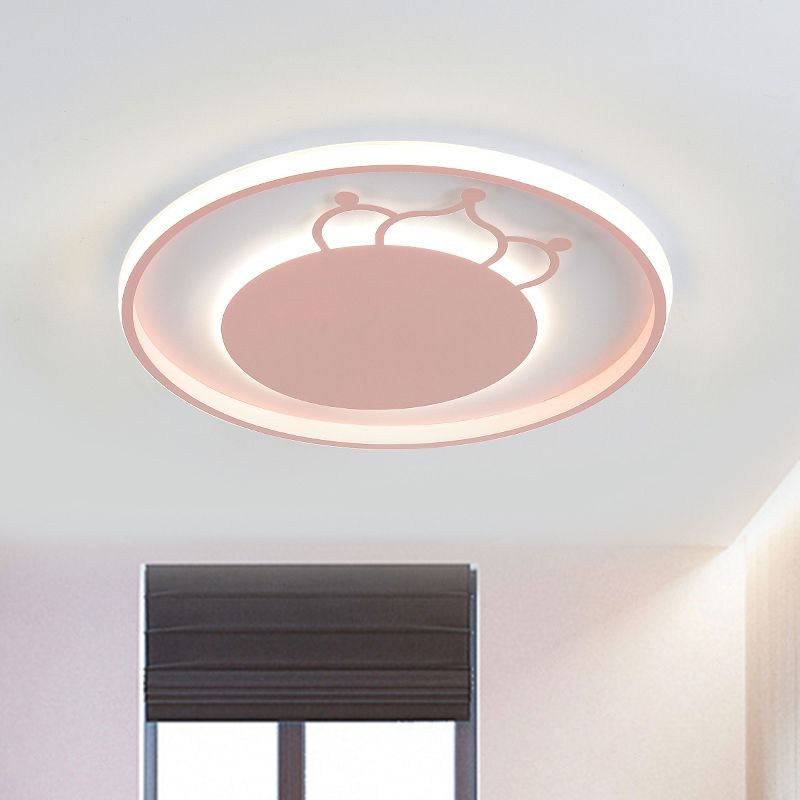 Kid Crown Ultra-Thin LED Flushmount Light Acrylic Bedroom Close to Ceiling Lighting Fixture in Pink/Blue