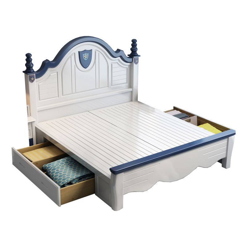 Contemporary Kids Bed Solid Wood Sports White Panel Headboard Mattress