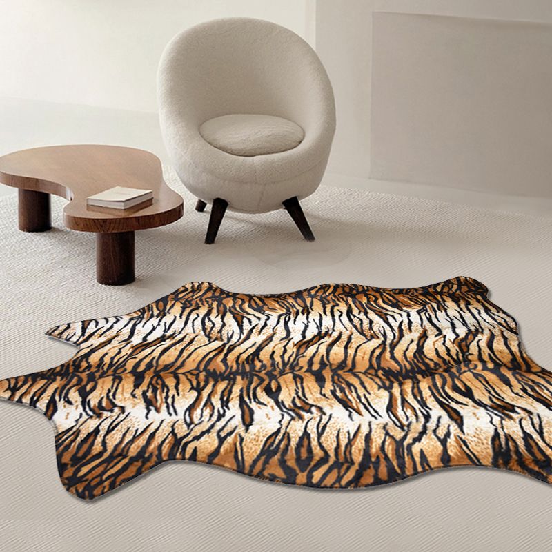 Modernisme Tiger Stripe Match Tapis Brown Polyester tapis sans glipage Animal Animal Adopt