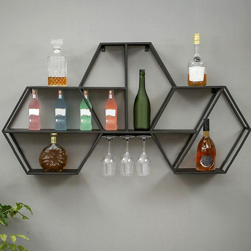 Contemporary Wall Mounted Wine Rack Iron Wine Shelf for Kitchen