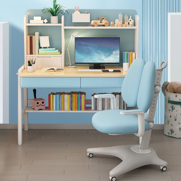 Contemporary Adjustable Student Table with Storage Shelves in Wood