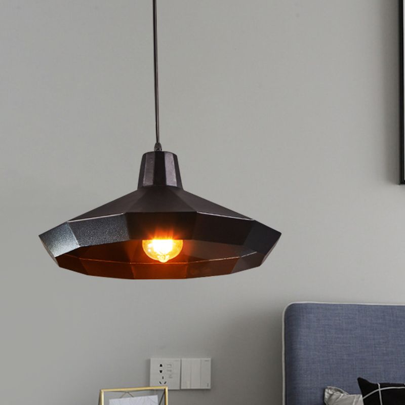 Diamond Metal Suspension Pendant Farmhouse 1 Light Coffee Shop Ceiling Lamp in Black