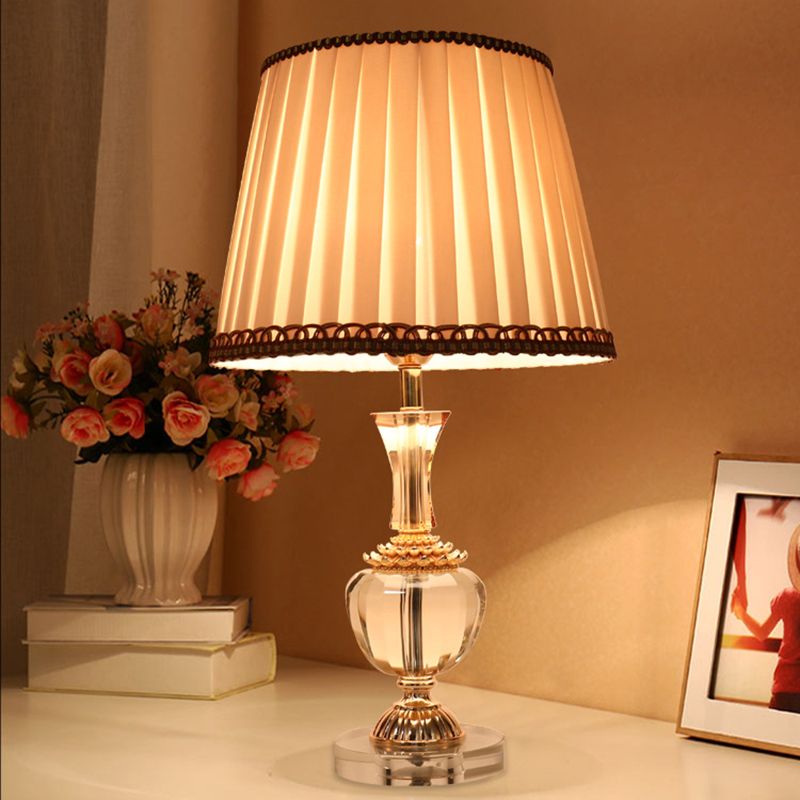 Pleated Fabric Task Light Modern 1 Head Beige Reading Lamp with Faux-Braided Detailing