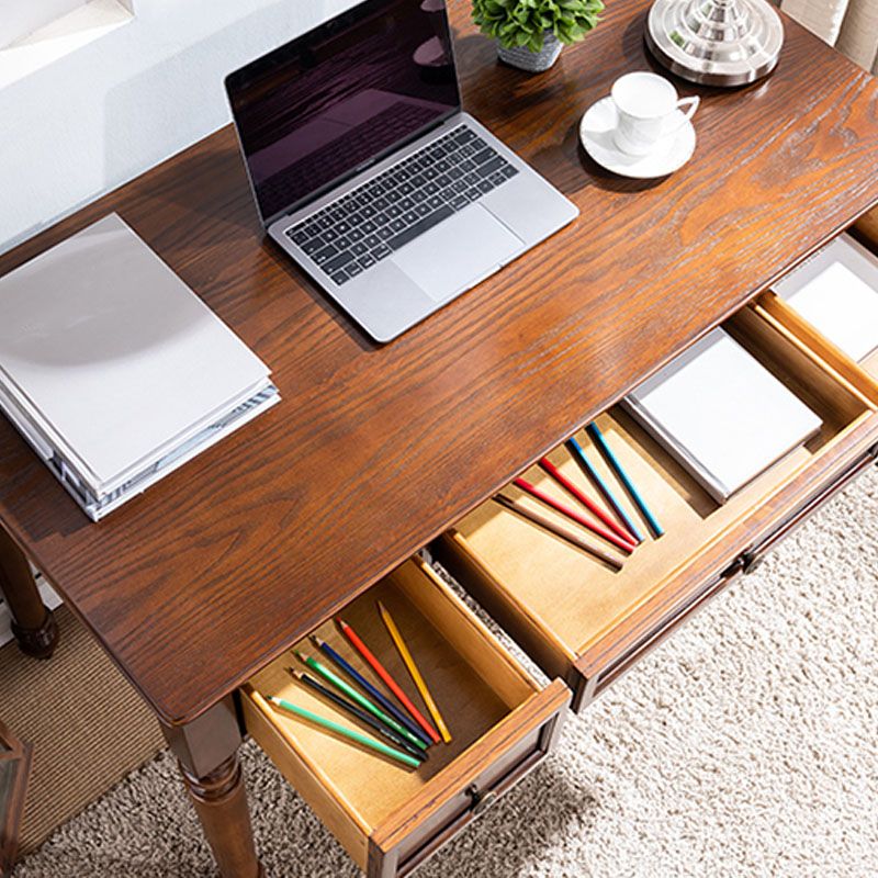 Rectangular Solid Rubberwood Office Desk with Drawers Writing Desk