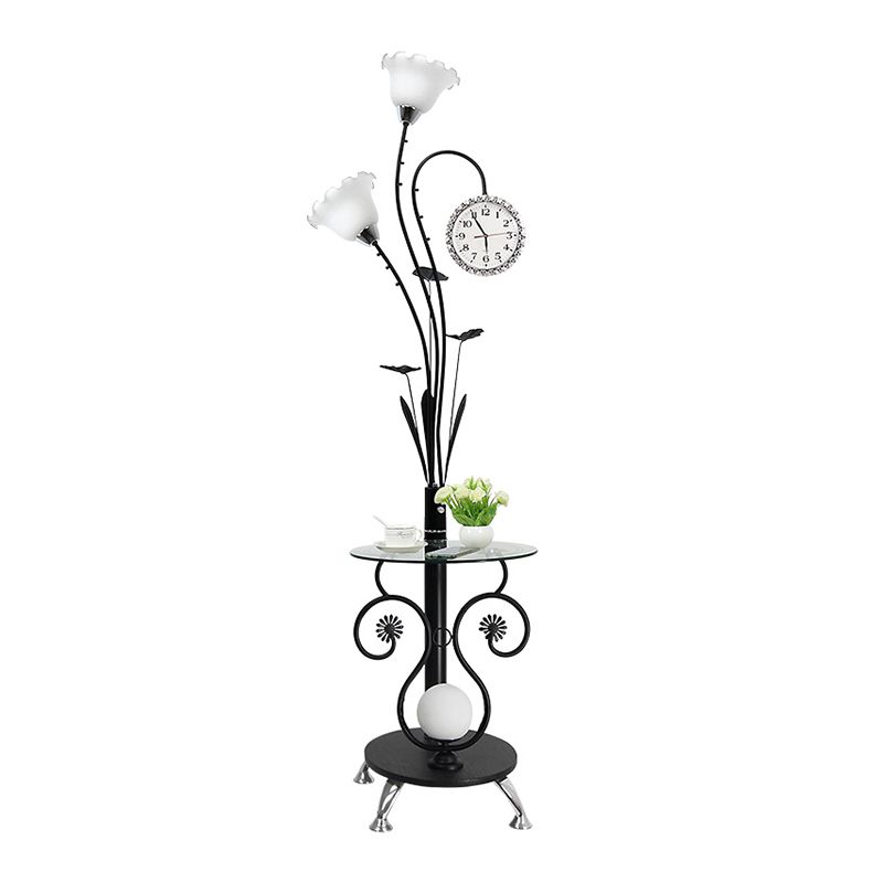 2-Head Tree Shaped Standing Floor Lamp Rural Style Black/White Metallic Floor Light for Bedroom