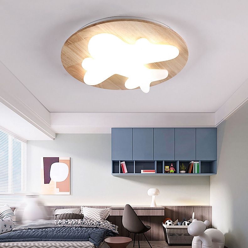 Wooden Ceiling Mount Light Modern LED Ceiling Light with Acrylic Shade for Bedroom