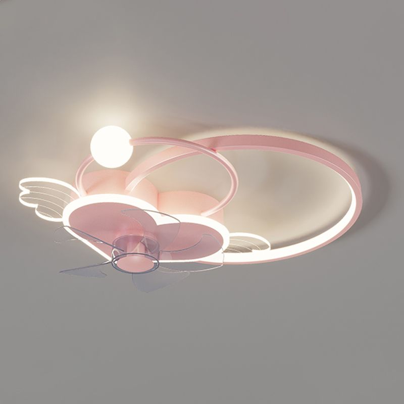 Heart and Halo Ring Shaped Ceiling Fan Cartoon Acrylic Bedroom LED Semi Flush Light