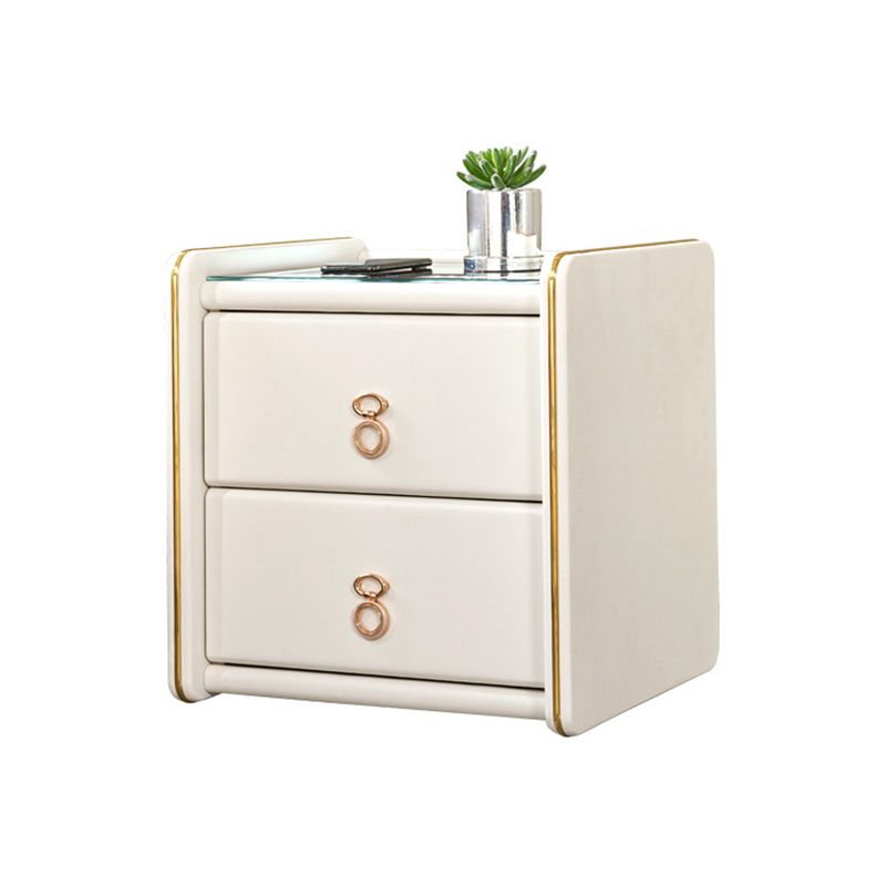 Contemporary Accent Table Nightstand Glass Nightstand with 2 Drawers