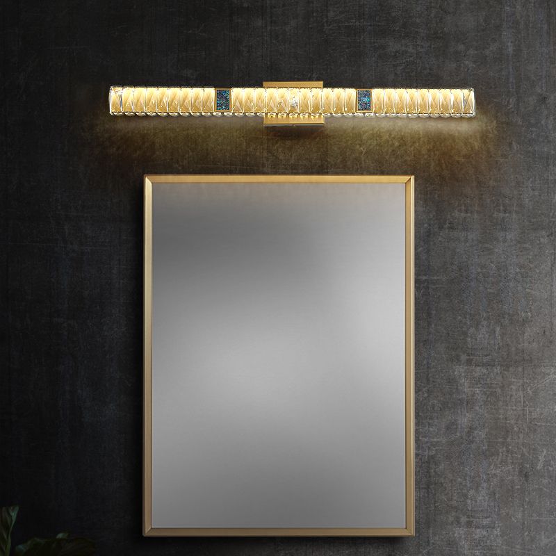 Stainless Steel Wall Sconce Linear Shape Vanity Lamp with Crystal Shade for Bathroom