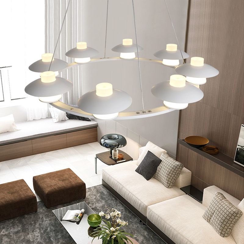 Mushroom Acrylic Chandelier Pendant Modernist 6/8-Head White LED Hanging Ceiling Lamp in Warm/White Light