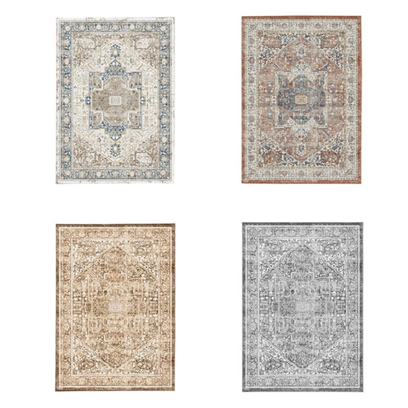 Four-Color Home Decoration Carpet Distressed Medallion Printed Area Rug Polyester with Non-Slip Backing Rug