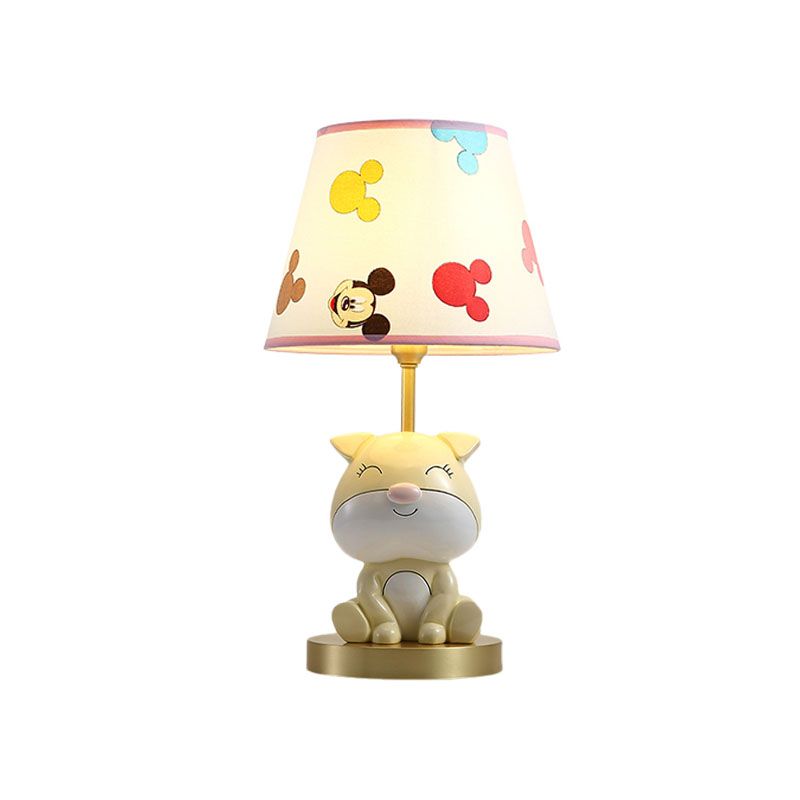 Yellow/Orange Doggy Table Lighting Kids 1 Bulb Resin Night Stand Lamp with Fabric Shade for Child Bedroom