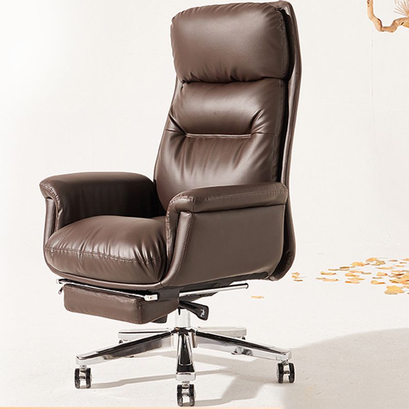 Contemporary Arm Chair Adjustable Seat Height Brown Leather Office Chair