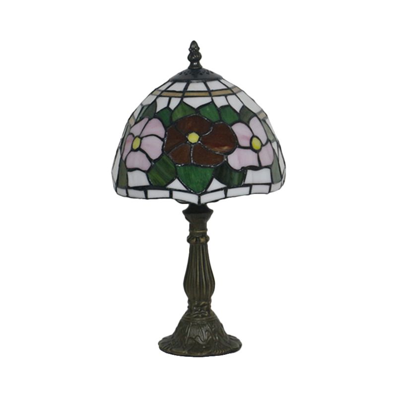 Pink/Purple and Pink Rose Night Lamp Victorian 1 Light Stained Art Glass Table Lighting with Dome Shade