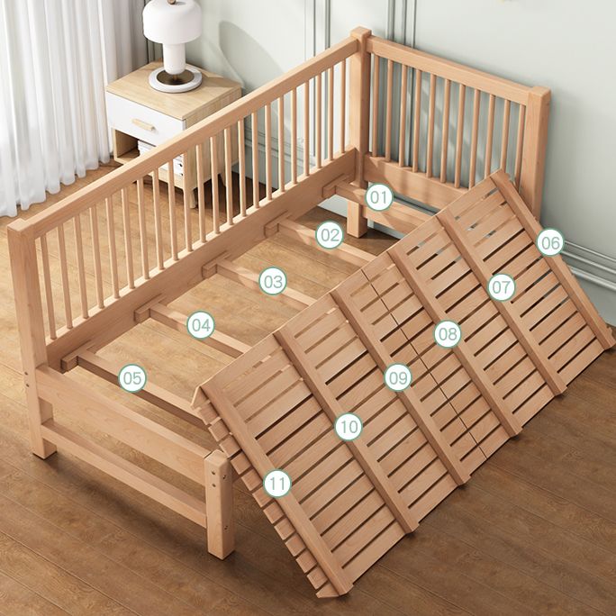 Modern Nursery Crib with Guardrail Washed Natural Wood Beech Nursery Bed