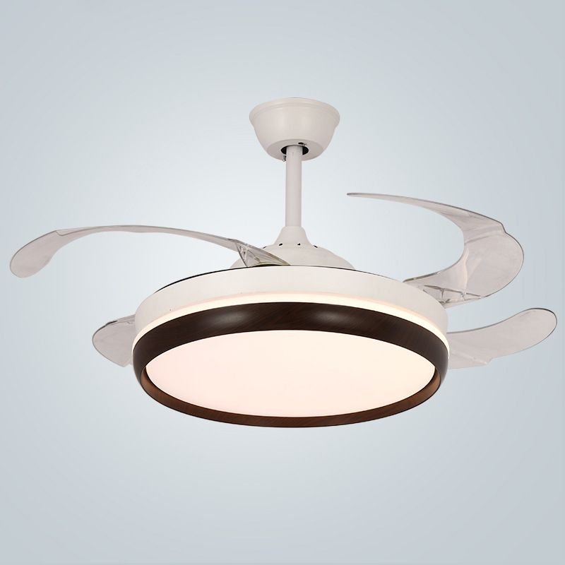 Iron and Acrylic LED Ceiling Fan Fixture Contemporary Drum Fan Lighting in White