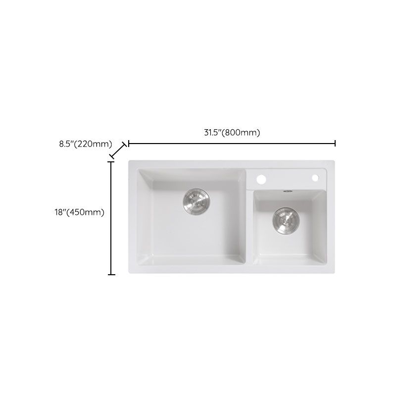 Classic Quartz Sink Double Bowl Solid Color Kitchen Sink with Faucet