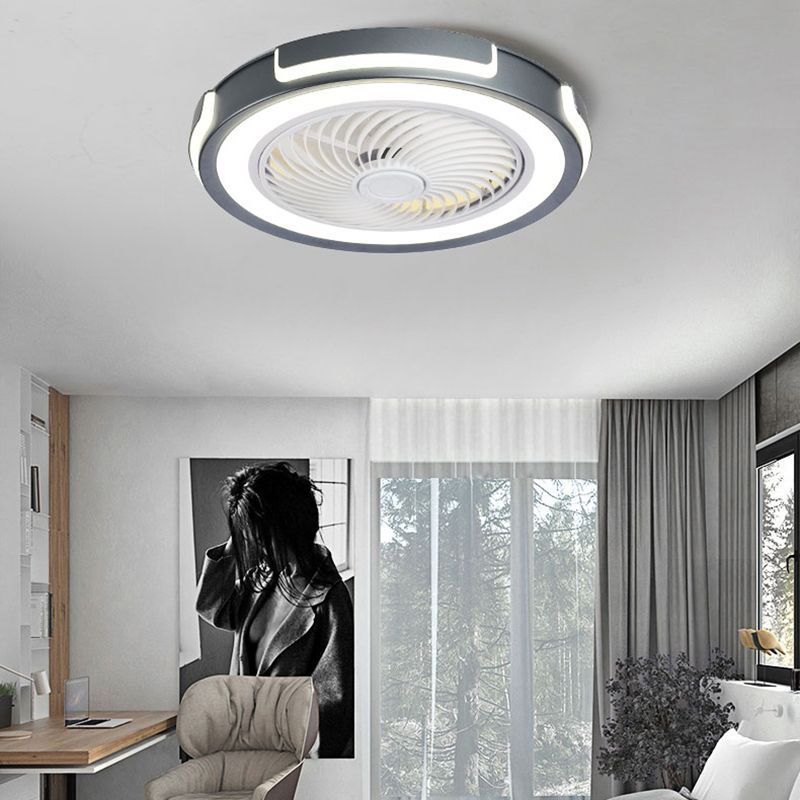 Nordic Circular Ceiling Fan Light Fixture Metallic Bedroom LED Semi Mount Lighting