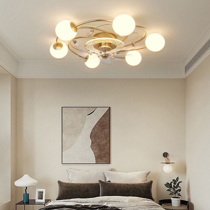 Contemporary Fan Light Fixture in Gold 6 / 9 - Light Metal & Glass Ceiling Fan Light