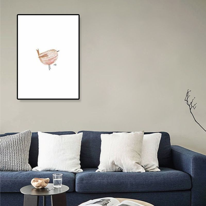 Pink Birdie Wall Art Decor Textured Minimalistic Kids Bedroom Canvas, Multiple Sizes