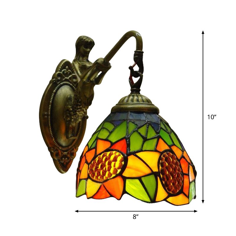 Orange Glass Sunflower Sconce Light Tiffany 1 Head Antique Brass Wall Mounted Light Fixture