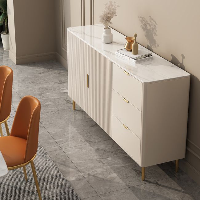 Glam Sideboard Cabinet Stone Sideboard Table with Drawers for Kitchen