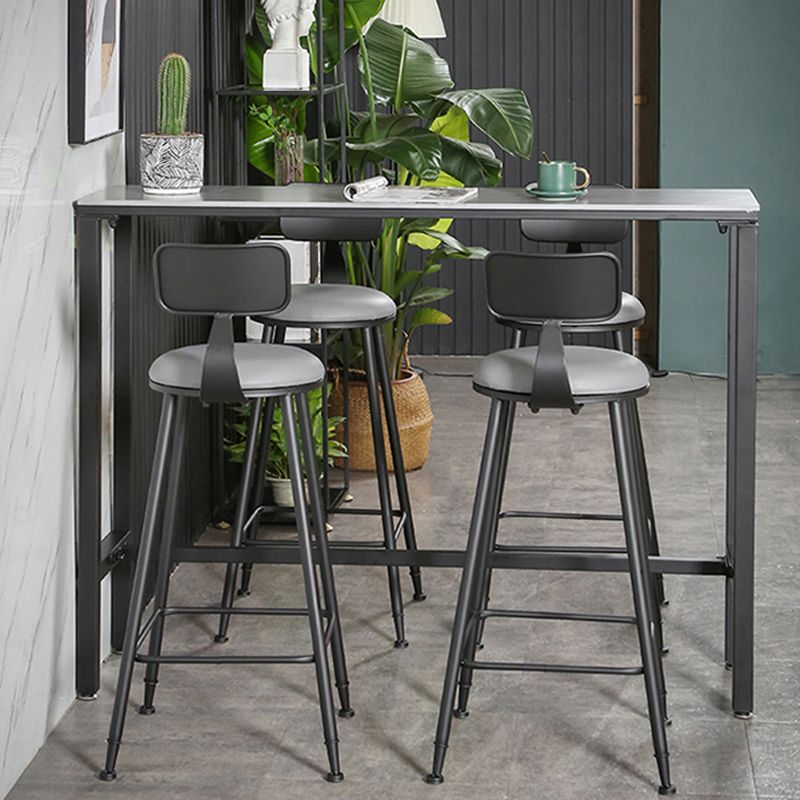 Rectangle Stone Top Bistro Bar Desk with Trestle Industrial Metal Frame Bar Table