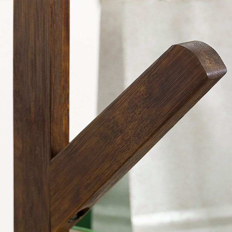 Contemporary Wood Entry Hall Tree Standing Coat Rack with Hooks