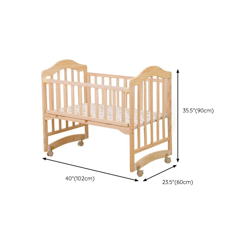 Modern Baby Crib with Mattress Washed Natural Wood with Wheels Nursery Bed