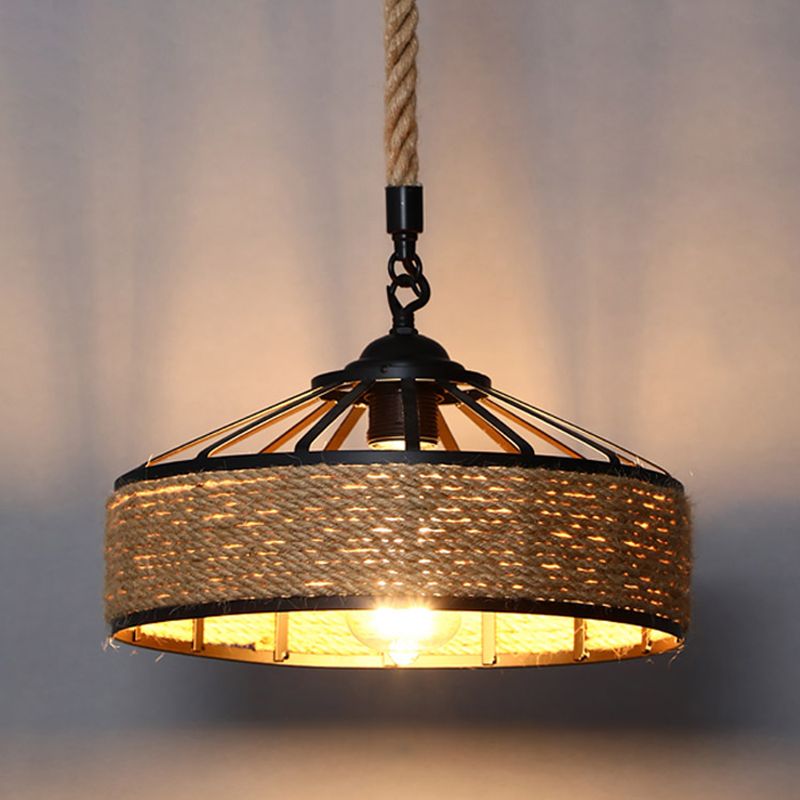 Shaded Restaurant Commercial Pendant Lighting Loft Style Rope Beige Hanging Light Fixture