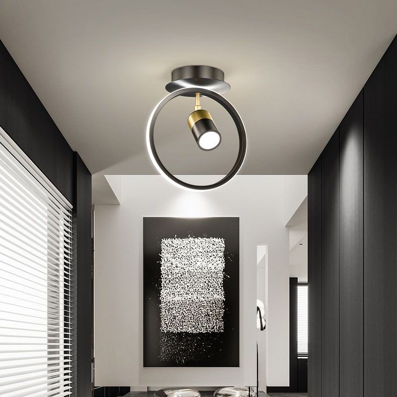 Modern Geometric Ceiling Light Metal Black 2 Lights Track Flush Mount Light for Corridor