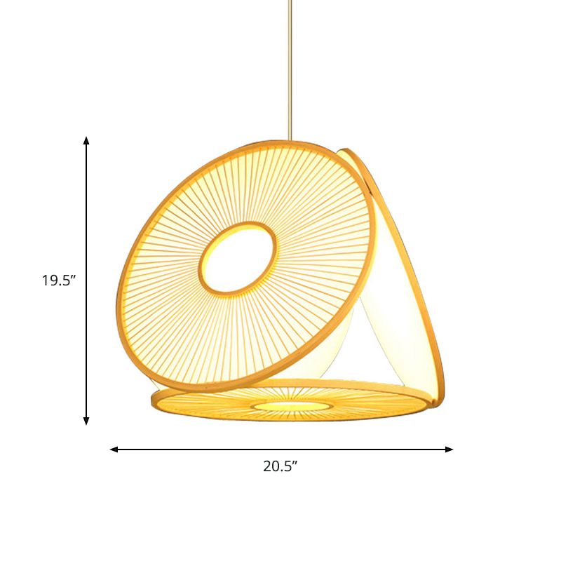 Beige Kreisform Pendellampe zeitgenössische 1 leichte Bambushängelicht für Esszimmer