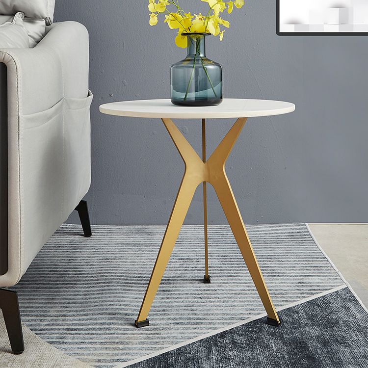 20" Tall Modern Marble Table Top End Table With Three Metal Legs