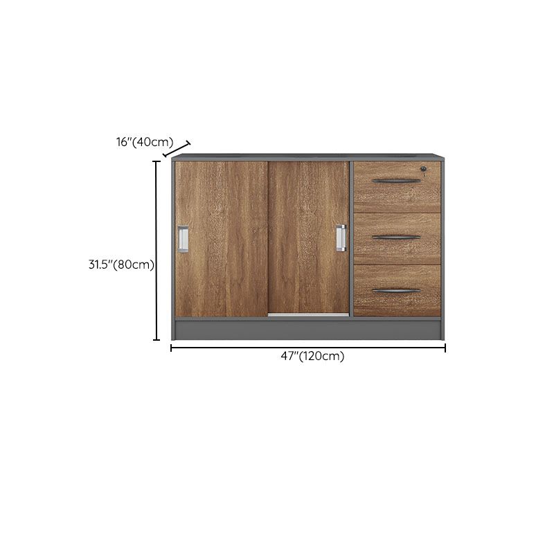 Modern Lateral File Cabinet Solid Wood Brown File Cabinet with Storage Shelves