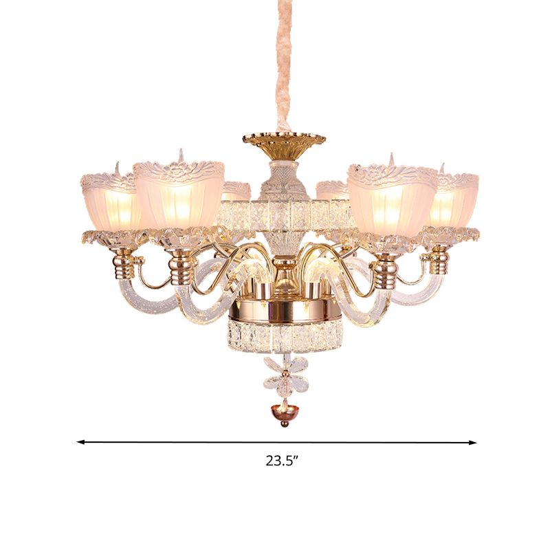 Rose Gold Bowl Chandelier Lighting Contemporary 6 Heads Clear Crystal Ceiling Light