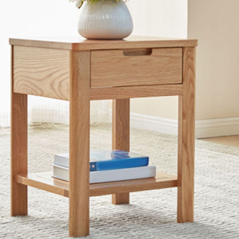 Scandinavian Wood Bedside Cabinet Open Storage with Shelf for Bedroom