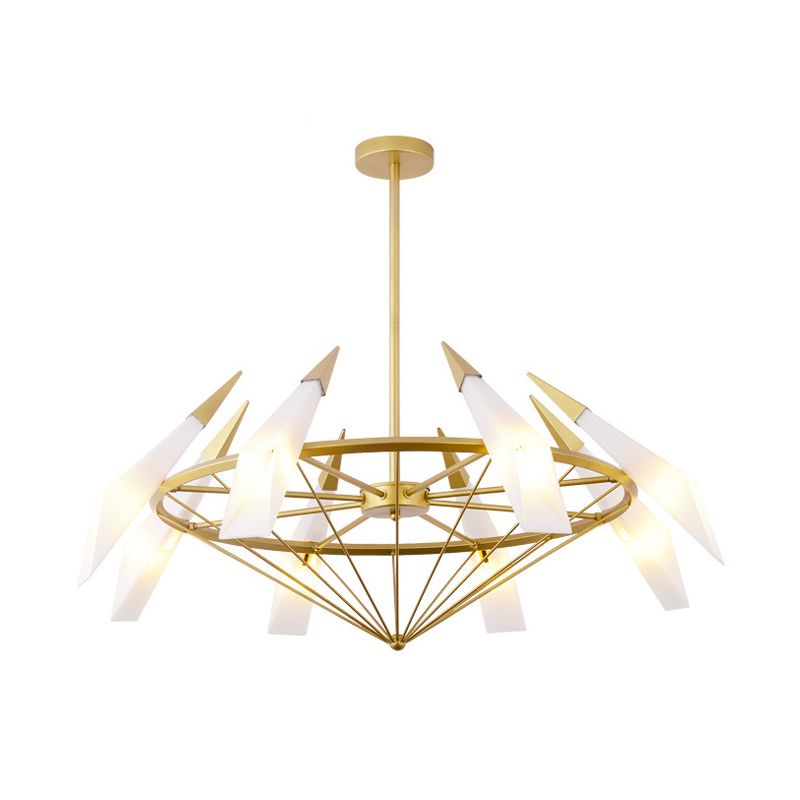 Contemporary Tapered Pendant Chandelier Cream/Green Glass 8 Heads Living Room Hanging Light Kit