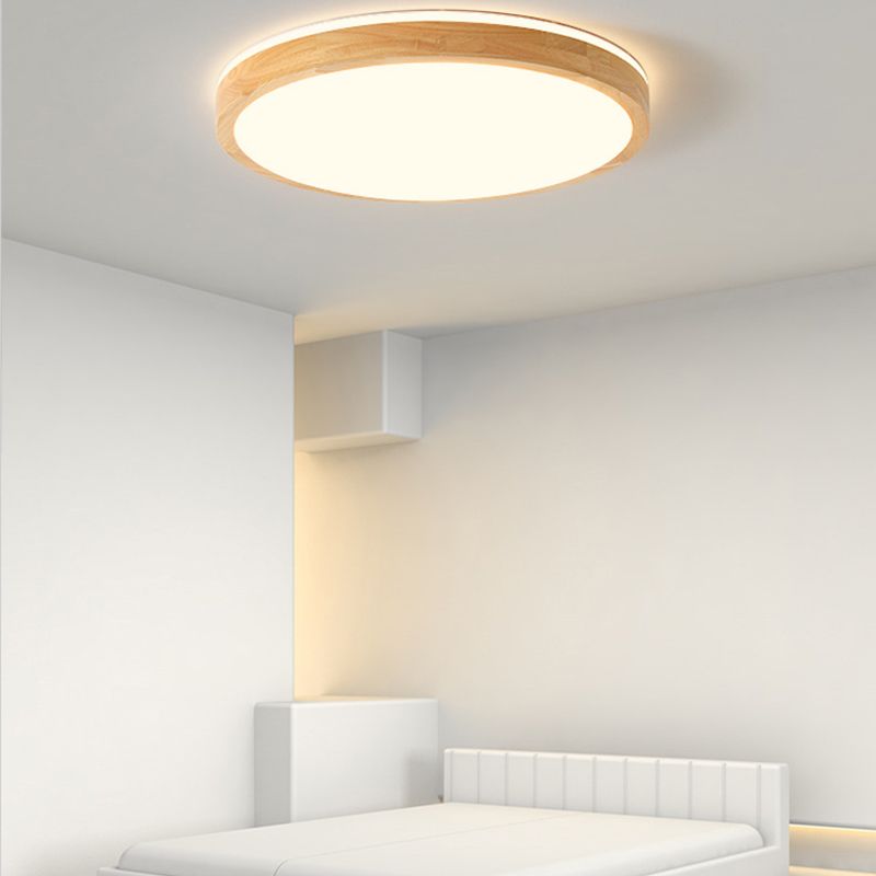 Wood Circular Flush Mount Light Fixture Modern 1 Light Flush Mount